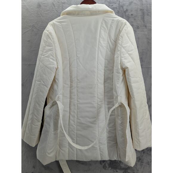 Ivory Weatherproof puffer coat Size LARGE belted double zipper - Picture 3 of 15